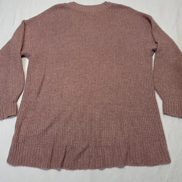 American Eagle Women's Small Dusty Rose V Neck Waffle Knit Sweater - Image 8