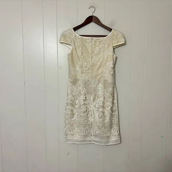 Vintage 90s Scott McClintock Petites Lace Gold Iridescent Bridal Dress 8 Wedding - Image 6