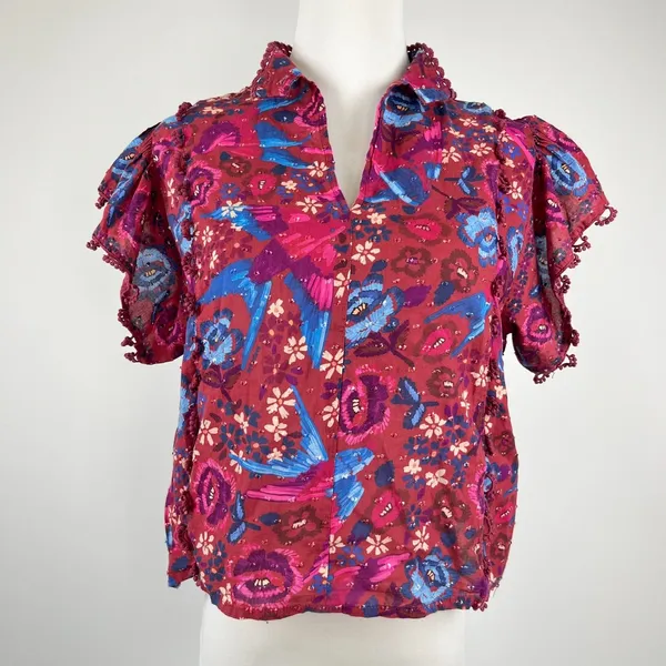 NWOT Farm Rio Cotton Floral Birds Blouse Size S - Image 7