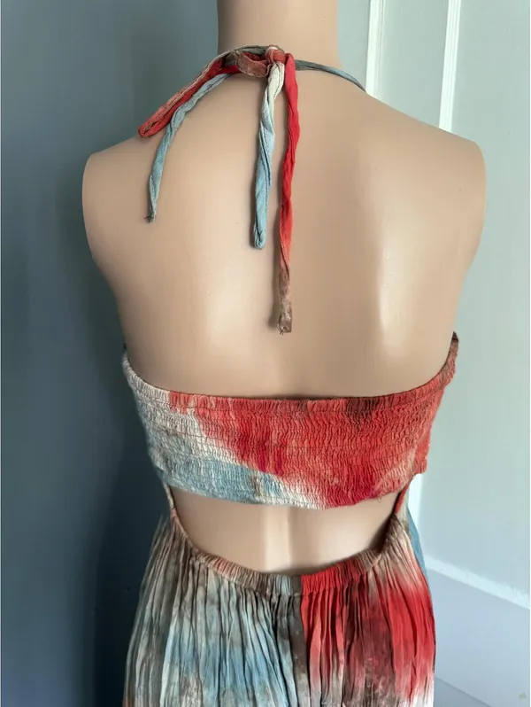 Bohemian Tie-Dye Halter Maxi Dress with Smocked Bodice - Image 5
