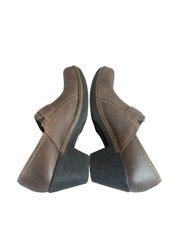 Clarks Bendables Freesia Clog Shoes Low Heel Buckle Leather Light Brown Size 8 - Image 7