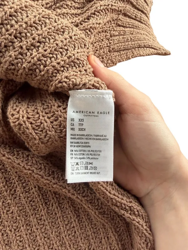 American Eagle Oversized Shaker Stitch Cardigan Sweater Mauve Taupe XXS Pockets - Image 7