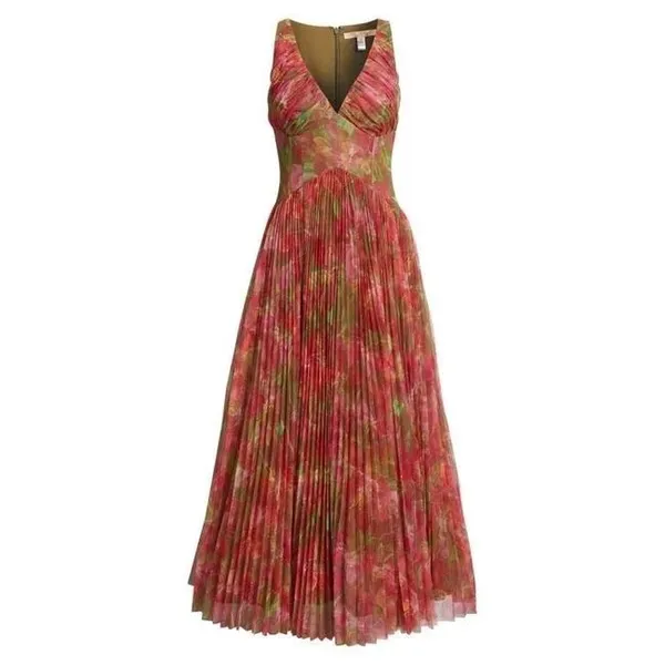 Hutch Eliana Floral Pleated Gown Red Olive Watercolor NWT Size 4 - Image 5