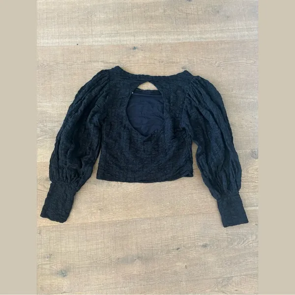 free people lace black open cutout back puff sleeve crop top - Image 7