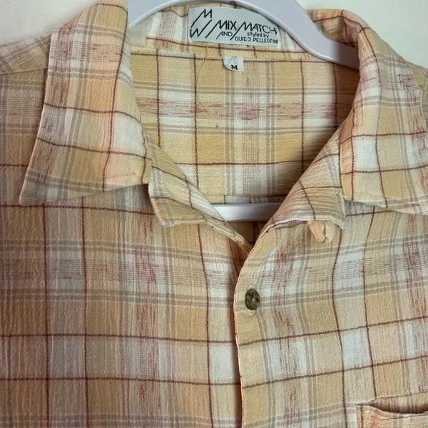 Mix& Match Guido Pellegpini Med Top Button Down Plaid Pale Yellow Office Wear - Image 2