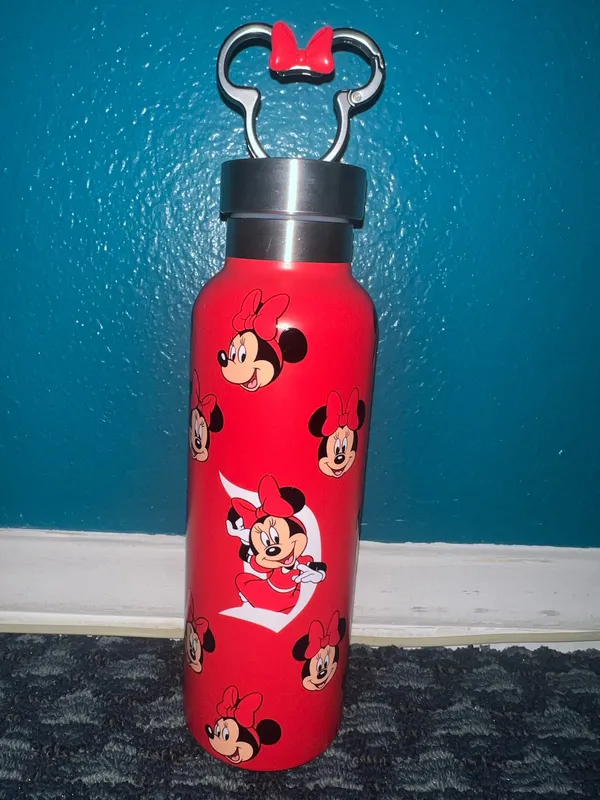 Disneyland Minnie Mouse stainless steel water bottle tumbler red drinkware clip - Image 2