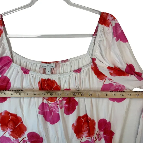 Shavonne Dorsey Floral Peasant Blouse Long Sleeve Pink‎ Red White Boho Top 1X - Image 6