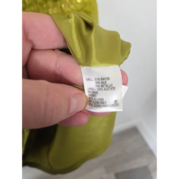 Antonio Melani Lime Green Gold Metallic Dress Midi Cocktail Evening Formal 4 - Image 8