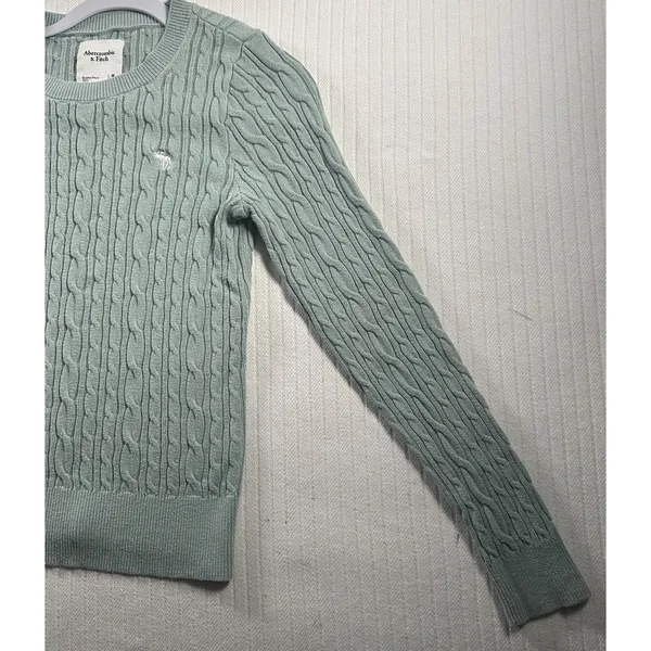 Abercrombie & Fitch Women’s M Green Cable Knit Crewneck Sweater Long Sleeve - Image 6
