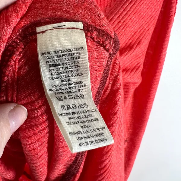 Free People We The Free Red Ribbed Cowl Neck Thermal Top Oversized Med Boho‎ - Image 5