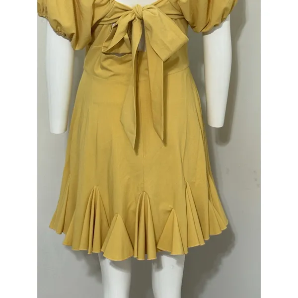 The Vintage Shop Women’s Cottagecore Dress Mustard Puff Sleeve Open Back M NWOT - Image 8