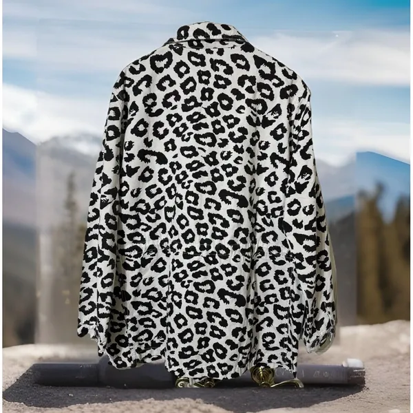 EUC Ellison Black White Leopard All Over Print Denim Utility‎ Jacket - Large OLD - Image 2