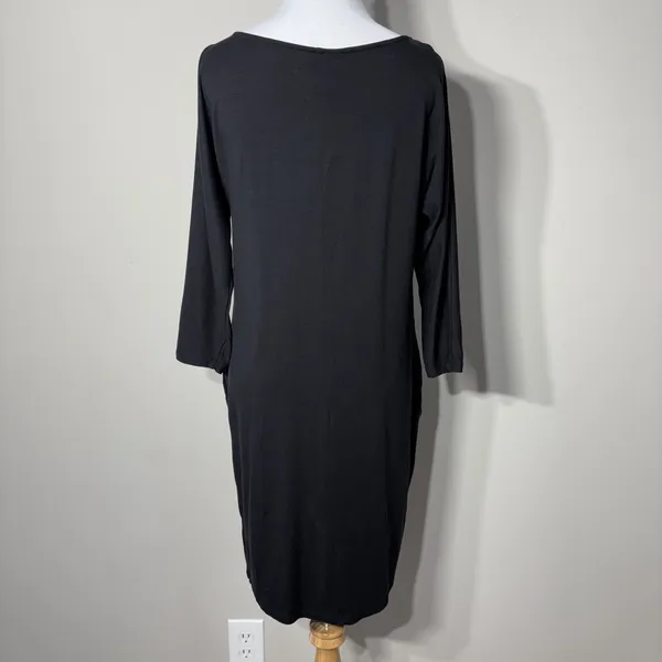 Garnet Hill‎ Tunic Dress XS Black 3/4 Sleeve Stretch Minimalist Tencel Lyocell - Image 6