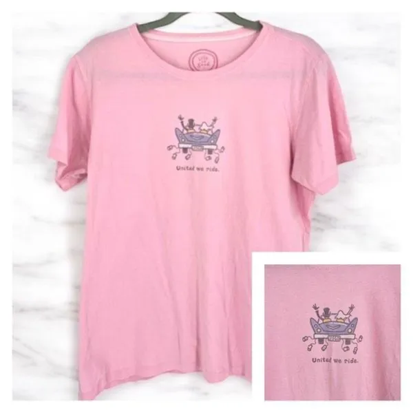 Life is Good Women's SS Wedding United We Ride Beide Groom T-Shirt Pink Medium‎ - Image 2
