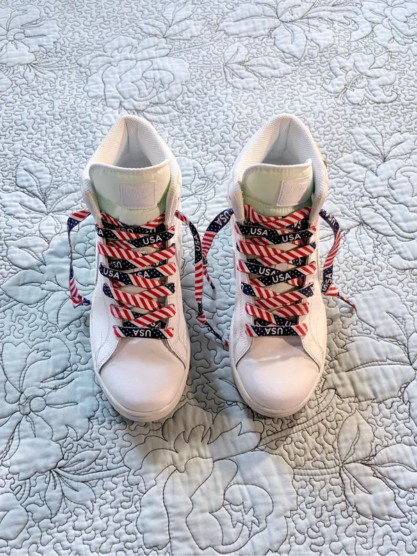 Nike Blazer Mid White Sneakers Custom USA Patriotic Flag + Original Laces~9💚 - Image 11
