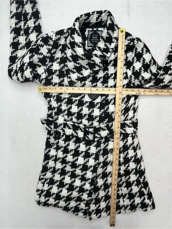 Yoki Collection Women’s Black White Houndstooth Trench Coat Jacket Size Small - Image 13