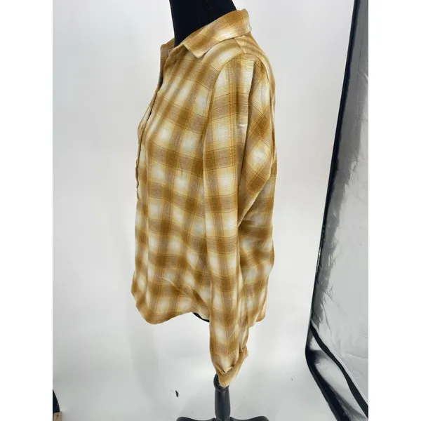 Aventura‎ Shirt Womens Small Yellow Plaid Work Cabin Pumpkin Fall Autumn Bin12 - Image 7