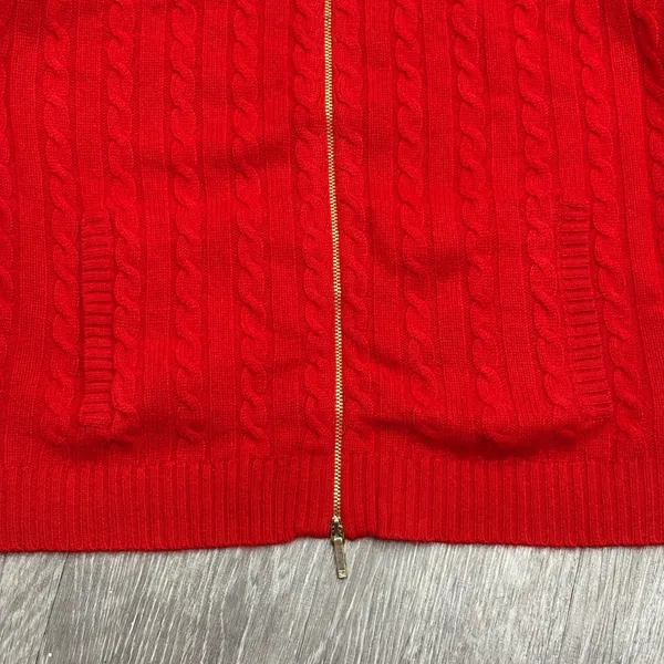 Ralph Lauren L-RL Red Cashmere Cable Knit Full Zip Cardigan Sweater 1X Preppy - Image 6