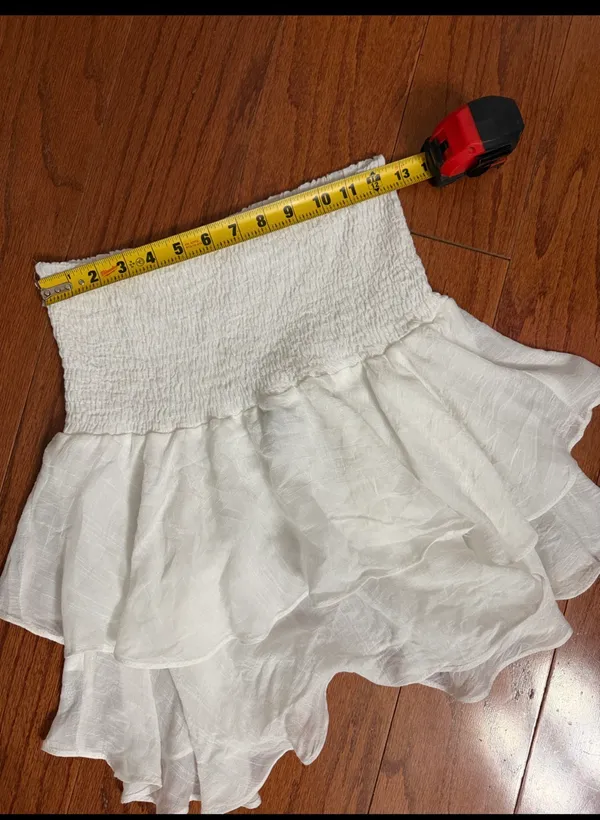 SHEIN tiered ruffle mini skirt smocked high waistband - Size Medium. ***Refer to measurements. Super cute skirt. Gently warn & excellent condition. Goes with anything. Does not include underneath shorts. Measurements approximately 12.5” waste x 17” long. Non-smoking home. Priced at as is condition. Don’t like my price make a reasonable offer! And thank you for checking my closet! - Image 5