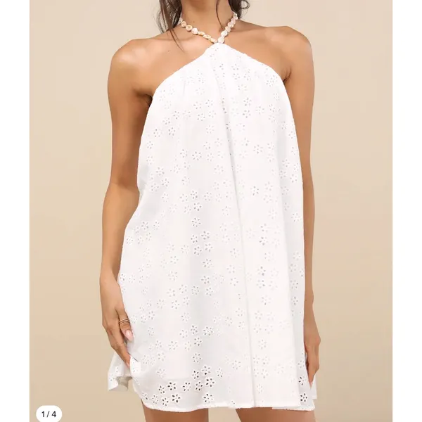 Lulus Mina White Cotton Resort Vacation Bridal Dress NWT Size S - Image 2
