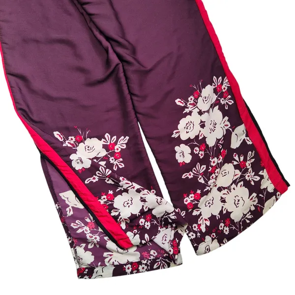Aerie Floral Wide Leg Pants Size Medium Womens Burgundy Red Trousers Lightweight - Image 8