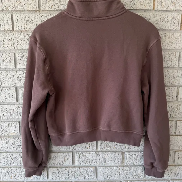 Skims Half Zip Sweater Cropped French Terry Pullover Chocolate Brown Size Small - Image 7