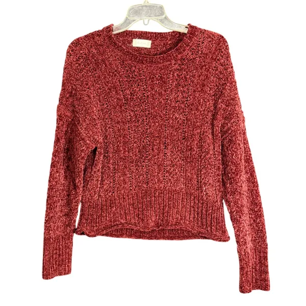 Altard State Women Size Medium Chenille Knit Sweater Burgundy Crew Neck Soft - Image 2