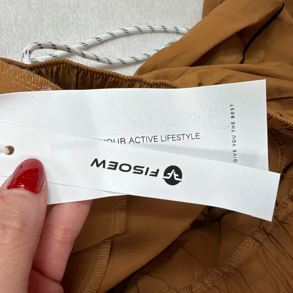 FISOEW Large Track Pants Brown Baggy Wide Leg Cropped Toggle Hem Gorpcore Sporty - Image 5
