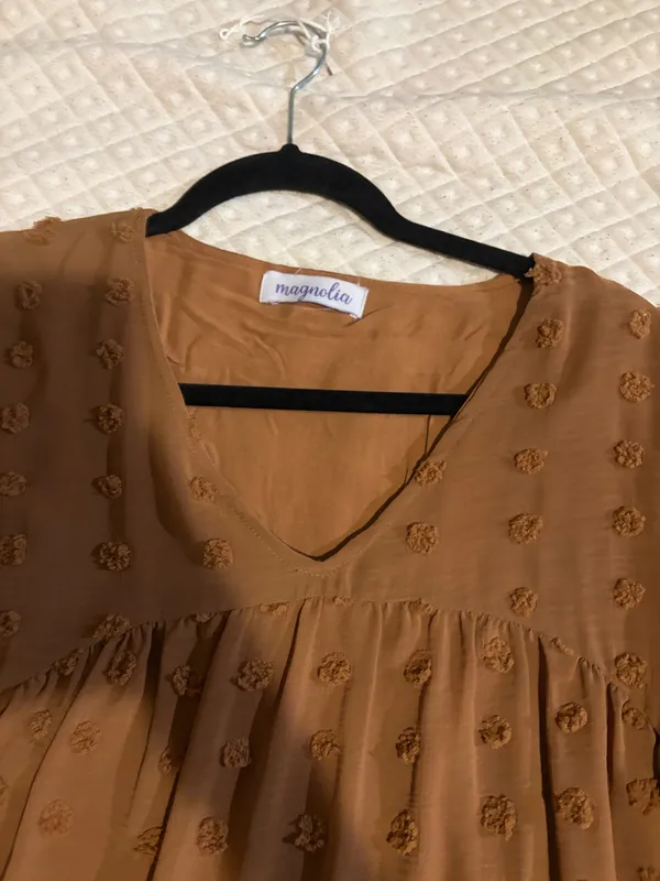 Boutique, brown polkadot, long sleeve blouse - Image 2