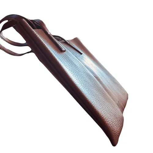 Vince Camuto Brown Faux Leather Tote Bag With Black Stripe Accent Work Travel‎ - Image 7