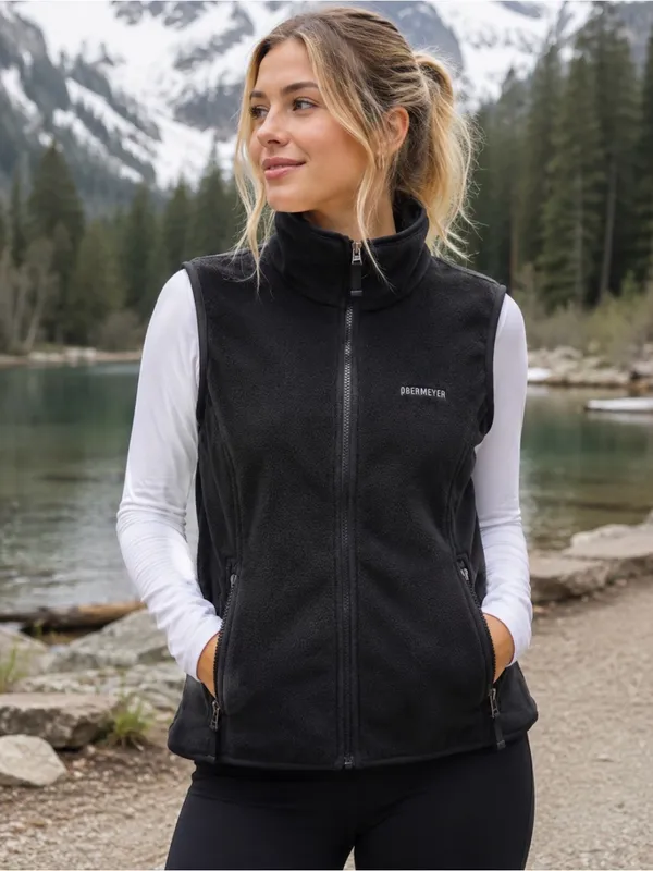 VTG Obermeyer Black Fleece Zip Vest Outdoor Ski Lodge Gorpcore high neck EUC M - Image 8