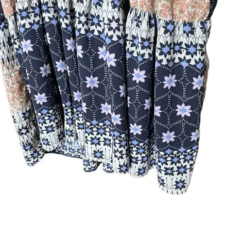 NWT DEX Maxi Dress 1X Navy Floral Boho Tiered‎ Puff Elastic Sleeves Flowy Spring - Image 11