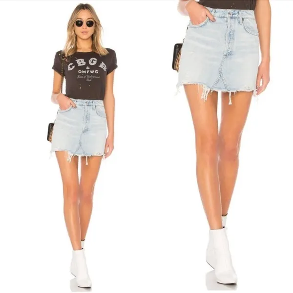 Denim Quinn High Rise Distressed Fray Hem Jean Mini Skirt - Image 10