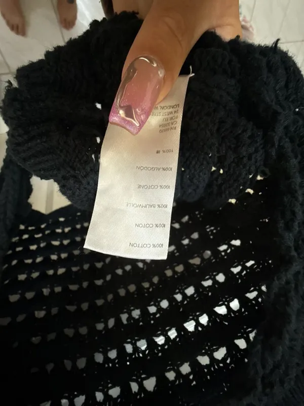 Free People FP Beach Black Open-Knit Crochet Cropped Sweater with Back Tie - Image 4