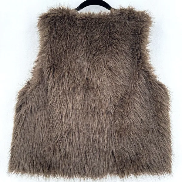 Free Haven Faux Fur Vest Women L Brown Boho Shaggy Open Front Y2K Layering Y2K - Image 2