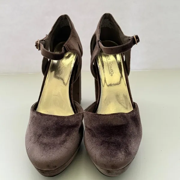 Velvet Ankle Strap Block Heel Platform Shoes Sz 9.5 Night Out Y2K Retro Glam - Image 3