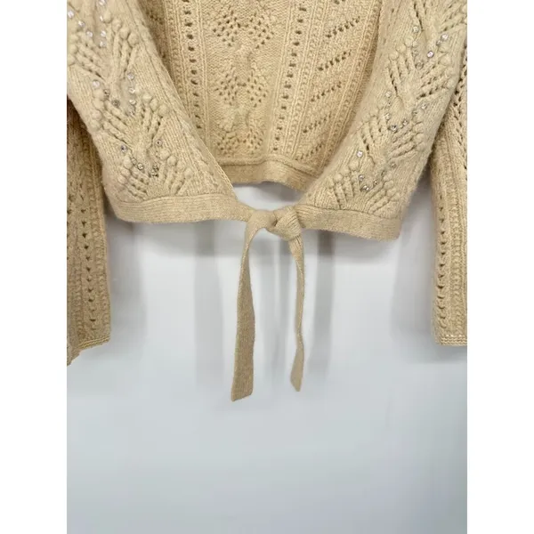 Vintage Beth Bowley Women's Cardigan Y2K Crop Shrug‎ Sweater Beige Small Angora - Image 4