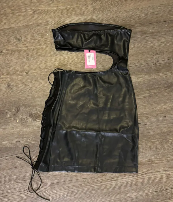 Edikted Black Leather Going Out Mini Dress - Image 9