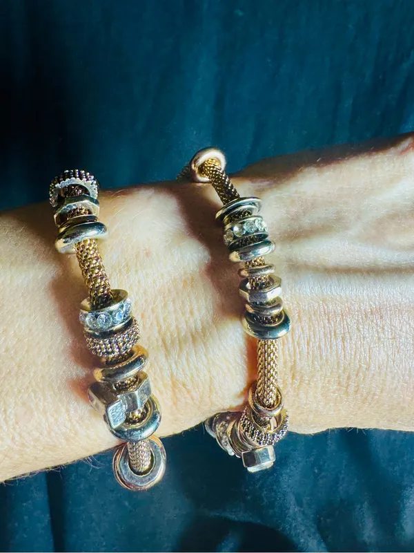 Rose Gold Tone stretch Charm Bracelet Set with Crystal Accents - Image 4