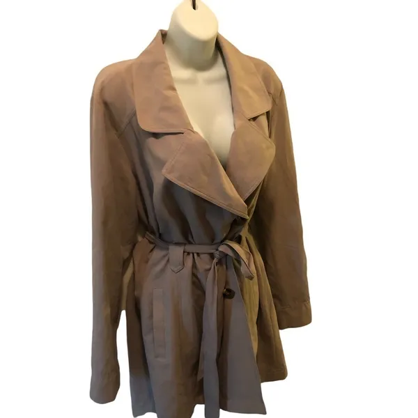 Jack by BB Dakota Belted Trench Coat Notched Collar Unlined Sz. L Taupe Academia - Image 5