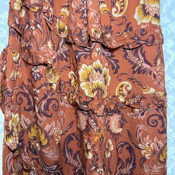 Floral Ruffle midi Skirt - Brown orange yellow medium / small - Image 4