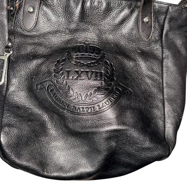 Lauren Ralph Lauren Vintage Black Pebbled Leather Tote Shoulder Bag Purse - Image 6