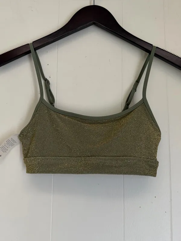 NWT AERIE Sparkle Straight Scoop Bikini Top Olive Green Size Small - Image 2