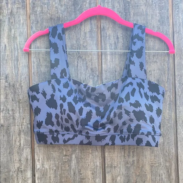 New Woman’s Size Large Black and Gray Leopard Print Leggings and Sports Bra Set - Image 3