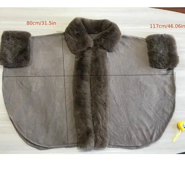 Stunning Soft, Faux Rabbit Fur Collar and Lapels, Cape - White - one size - Image 7