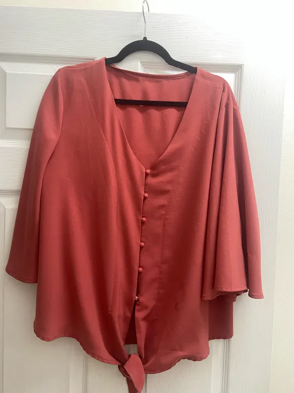 Plus Size V-Neck Tie-Front Blouse in Terracotta - Image 2