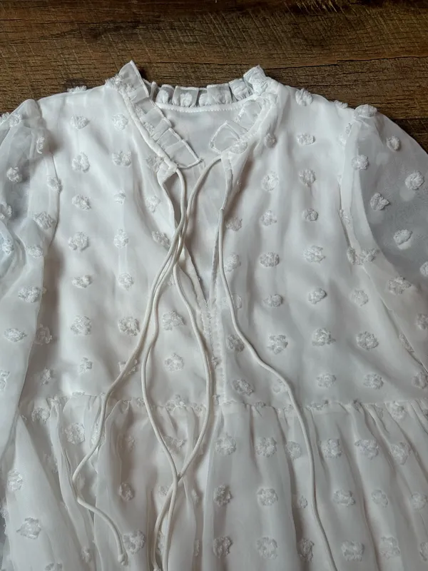 SHEIN White Swiss Dot Tie-Front Long Sleeve Mini Dress - Image 4
