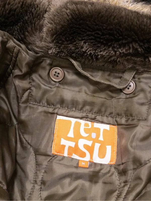 Y2K Tetsu Military Parka Coat M Olive Hooded Faux Fur Quilted Shell Utility - Image 2