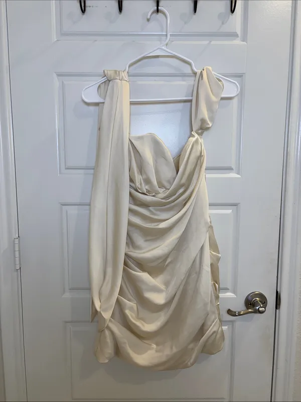 House of CB Joy Ivory Draped Corset Mini Dress Scarf Size M - Image 6