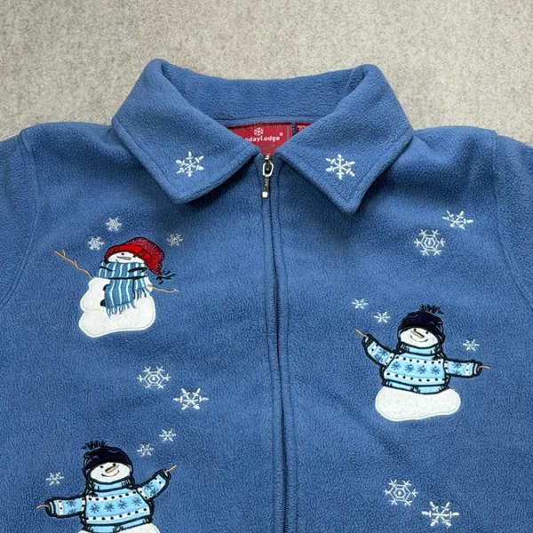 Snowman Winter Christmas Fleece Jacket Womens 1X Blue Grandmacore Holiday Lodge - Image 5